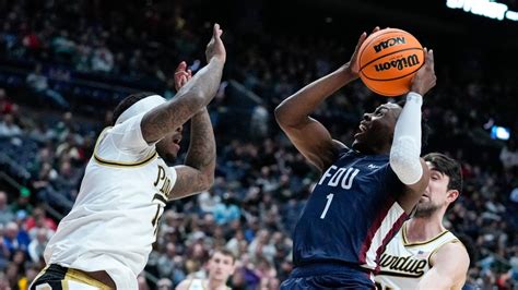 Mar 18, 2023 · FDU held Purdue scoreless for more than 5 1/2 minutes down the stretch and moved ahead by five on a 3-pointer by Moore — who is from suburban Columbus — with 1:03 left. 